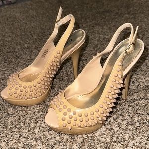 Bebe Devin Nude Patent Studded
Slingback Heels NEW